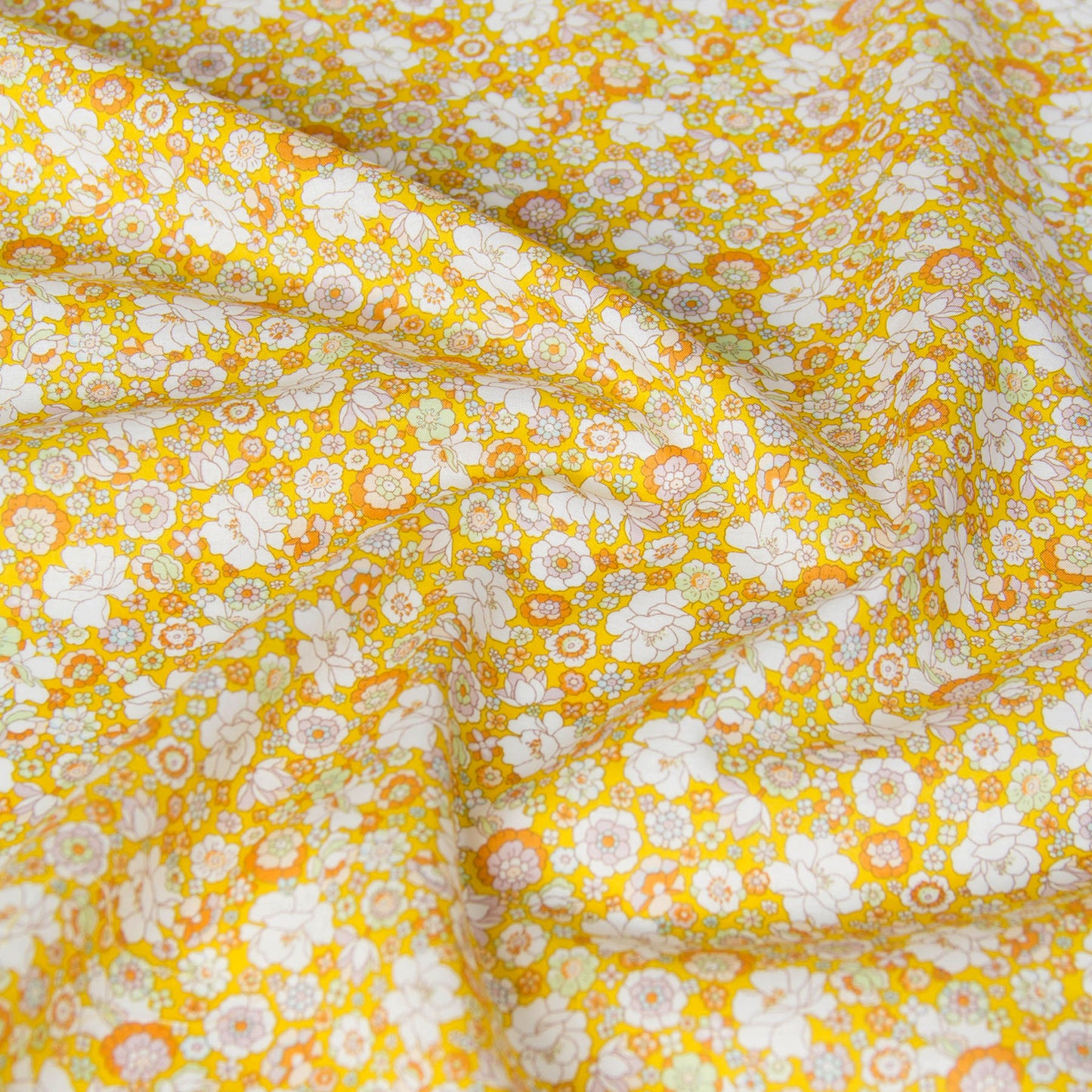 Cotton Lawn Lightweight Fabric Small Floral Print Yellow by the Yard