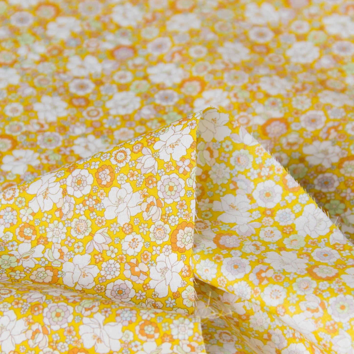 Cotton Lawn Lightweight Fabric Small Floral Print Yellow by the Yard