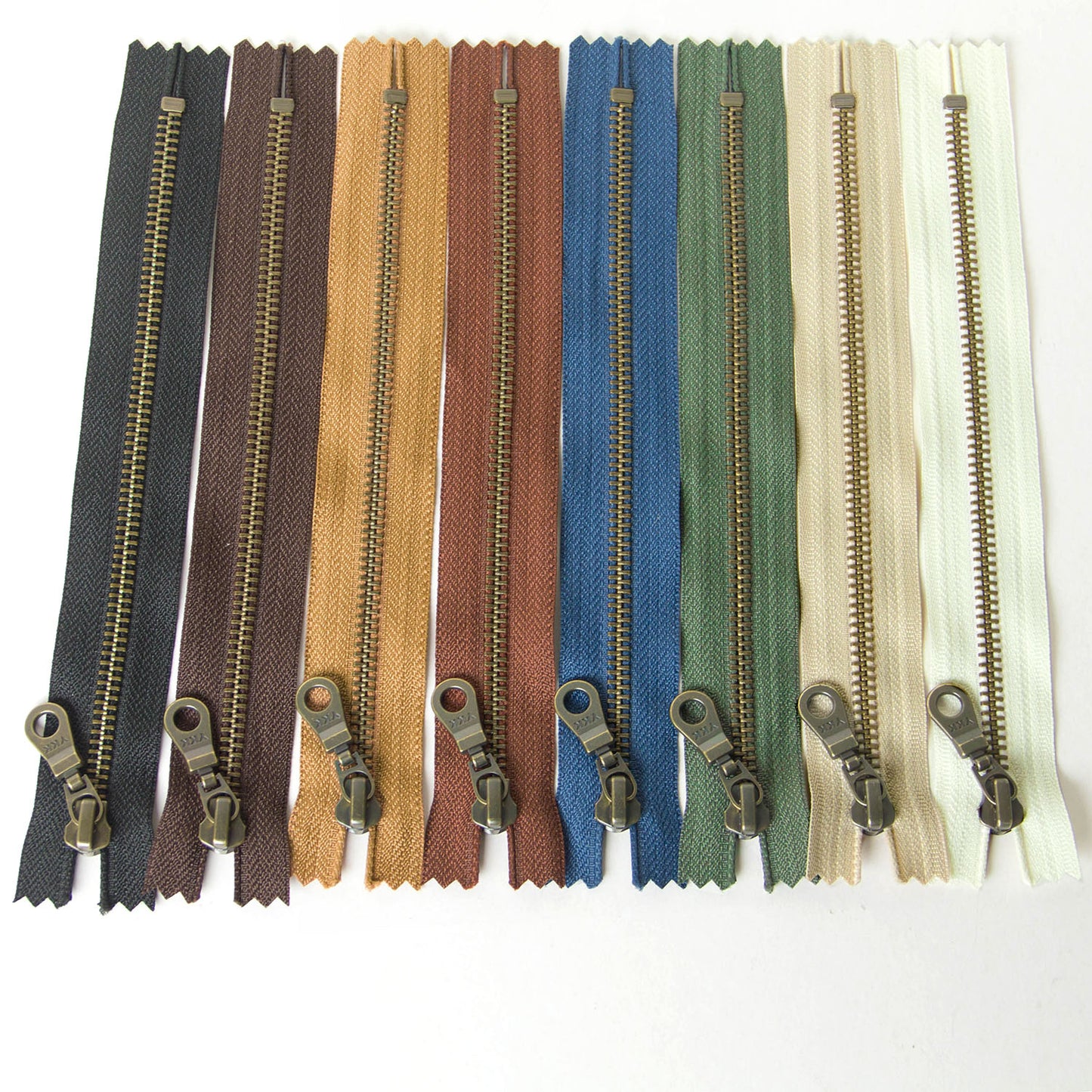 YKK #5 Closed-End Metal Zippers with Bronze Teeth for Sewing Bags & Crafts