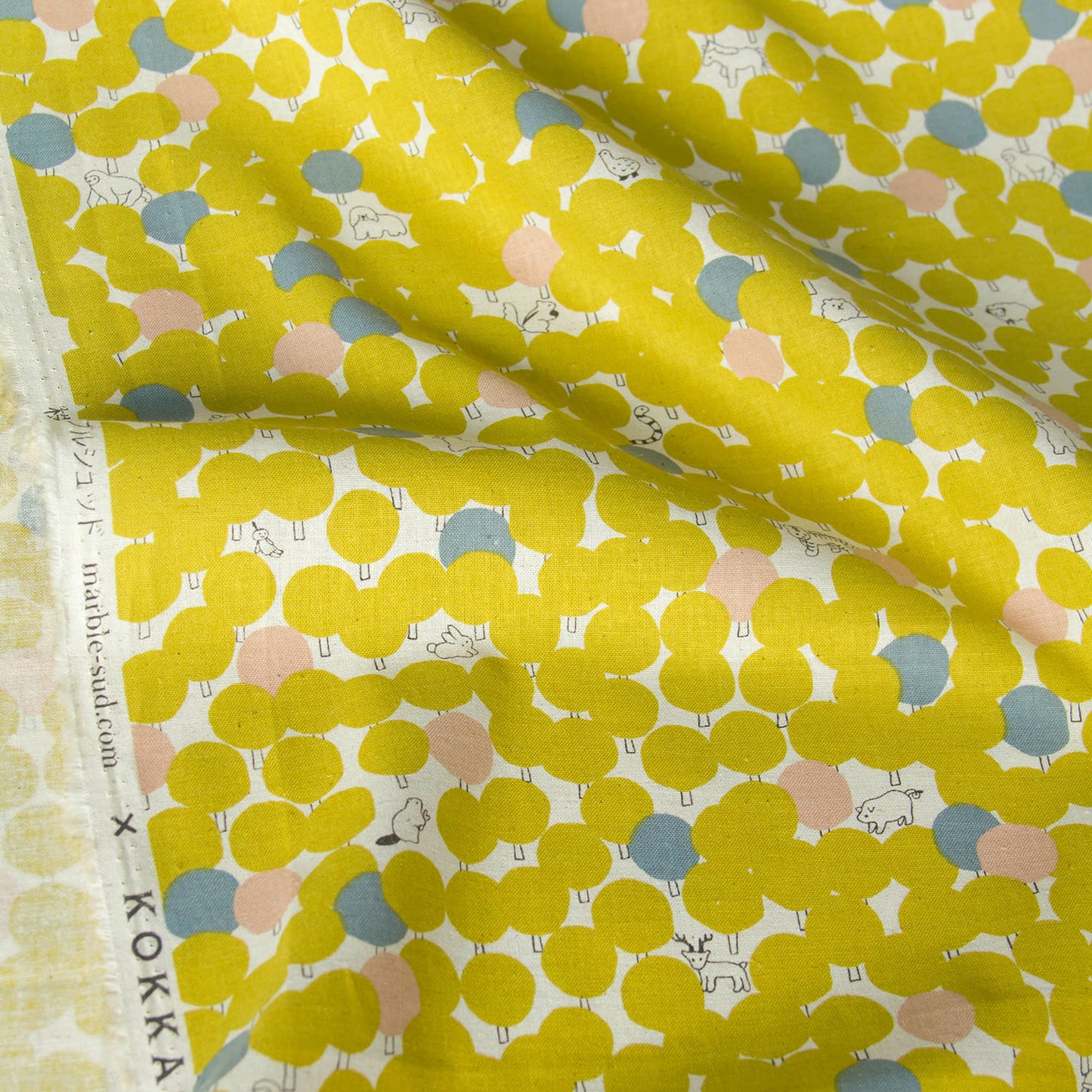 Tissu d'ameublement en coton et lin, motif Kokka Tree Dot C, vendu au mètre