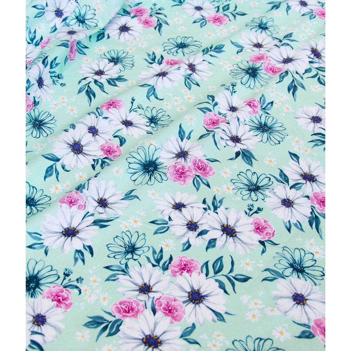 Cotton Lawn Lightweight Fabric Daisy & Rose Floral Mint by the Yard