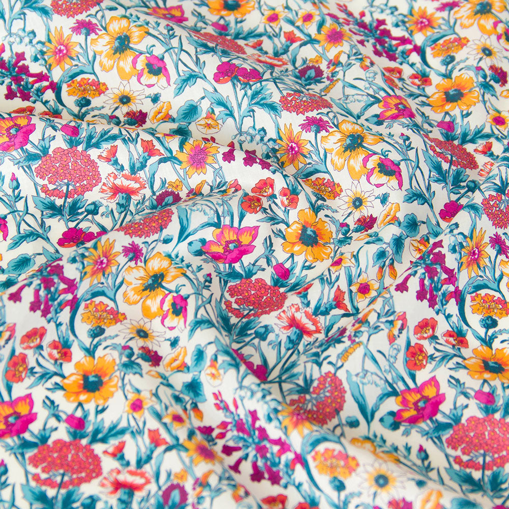 Tissu léger en coton lawn, motif Kokka Flower, noir, vendu au mètre