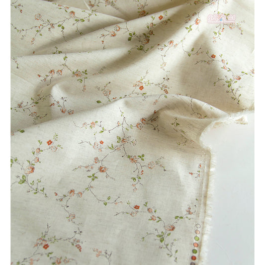 Lightweight Cotton Linen  Fabric Kokka Vintage Floral Natural by the Yard