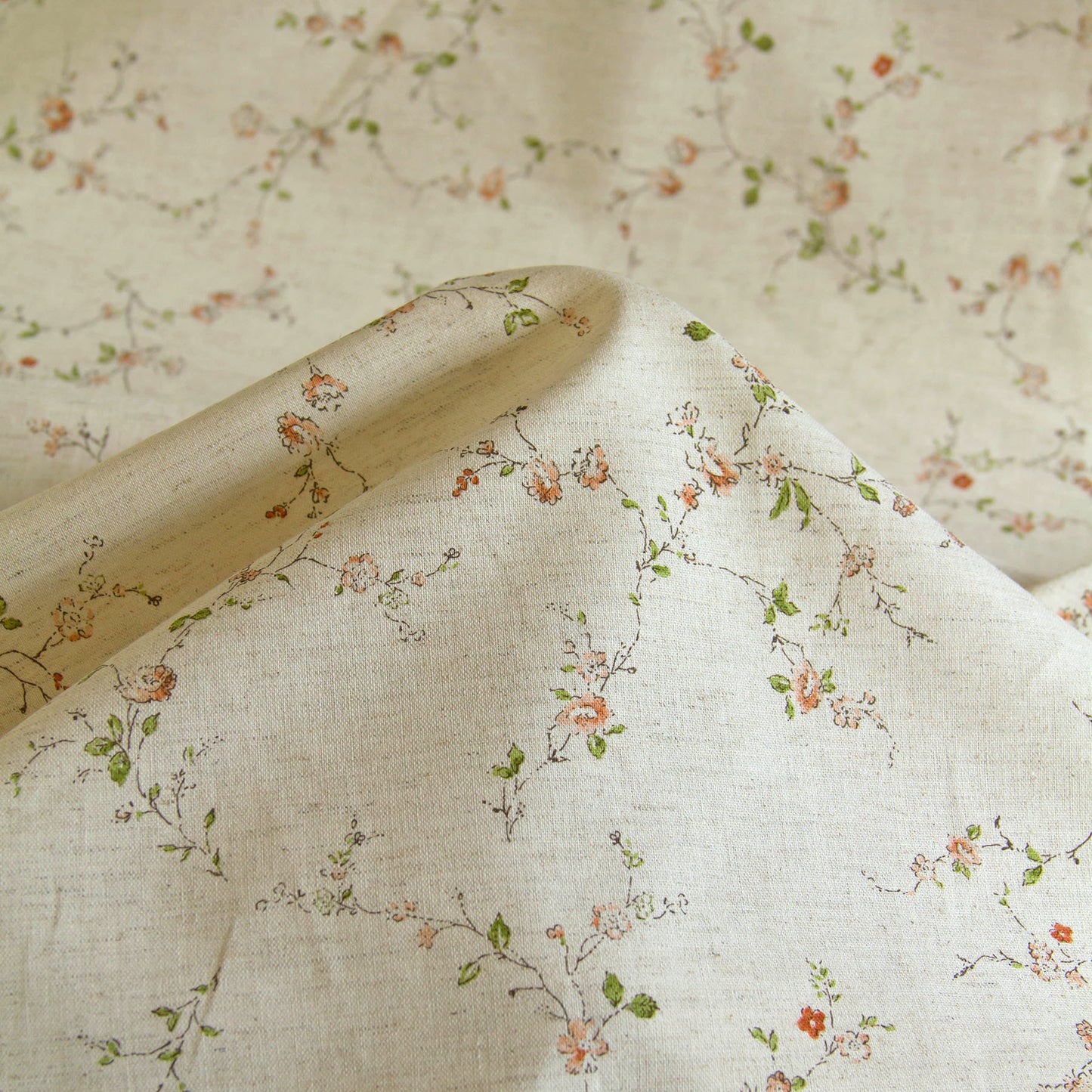Lightweight Cotton Linen  Fabric Kokka Vintage Floral Natural by the Yard