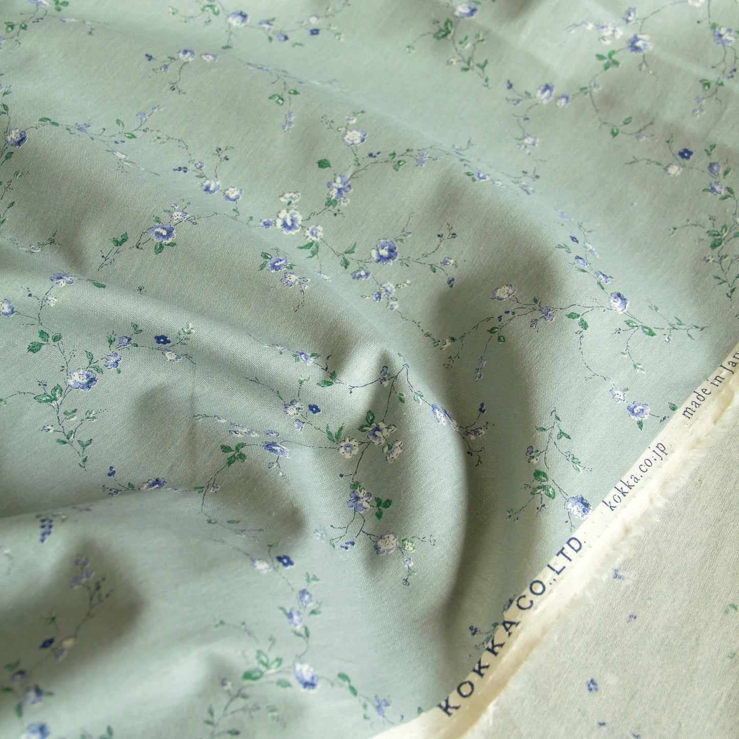 Lightweight Cotton Linen Fabric Kokka Vintage Floral Slate Blue by the Yard