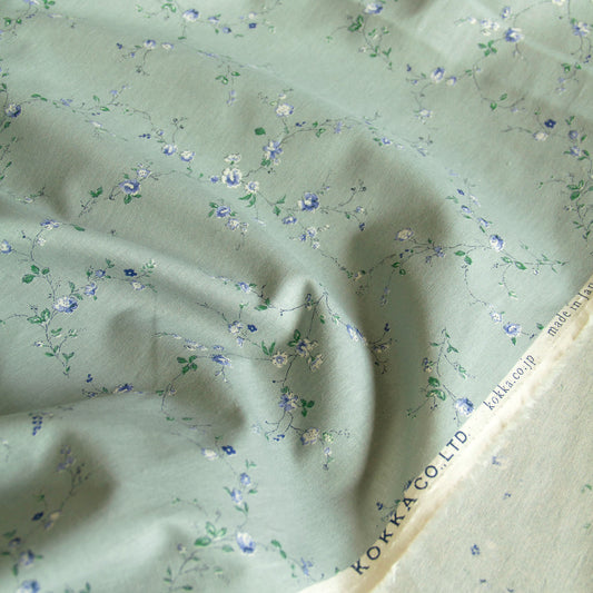 Lightweight Cotton Linen Fabric Kokka Vintage Floral Slate Blue by the Yard