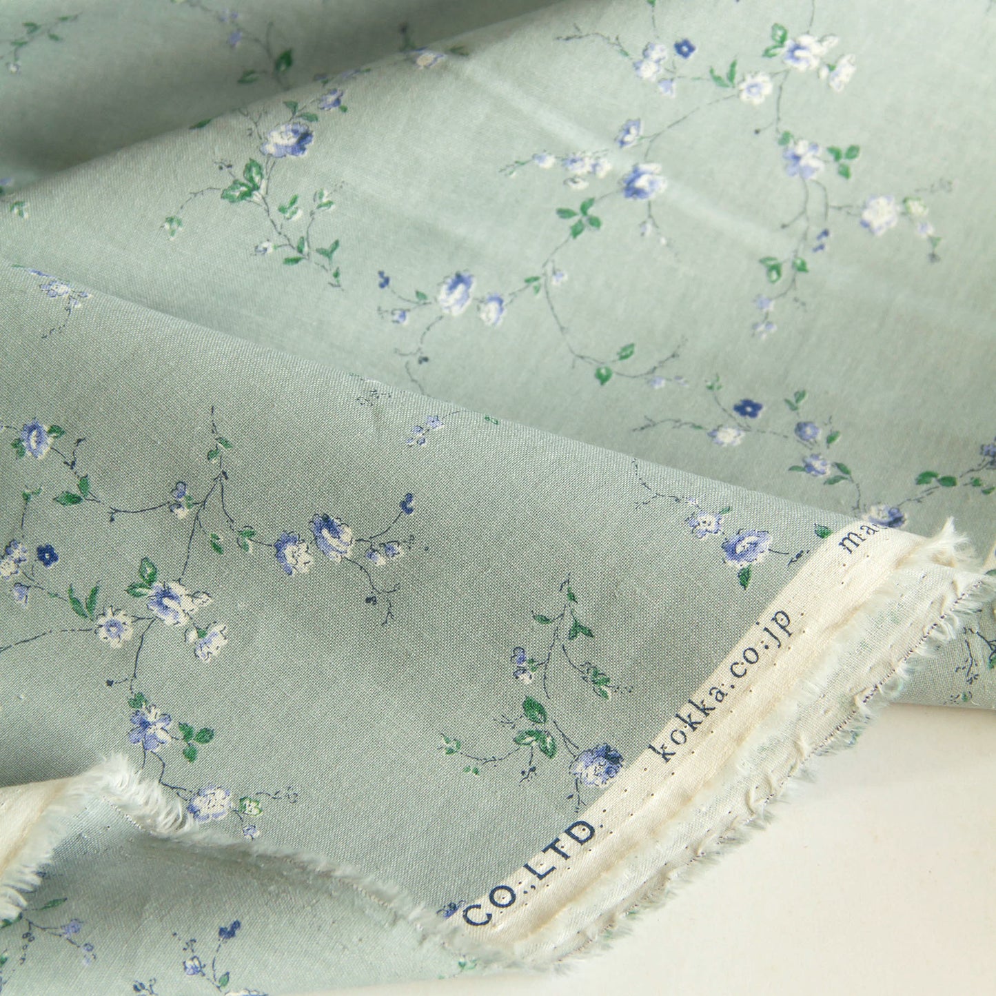 Lightweight Cotton Linen Fabric Kokka Vintage Floral Slate Blue by the Yard