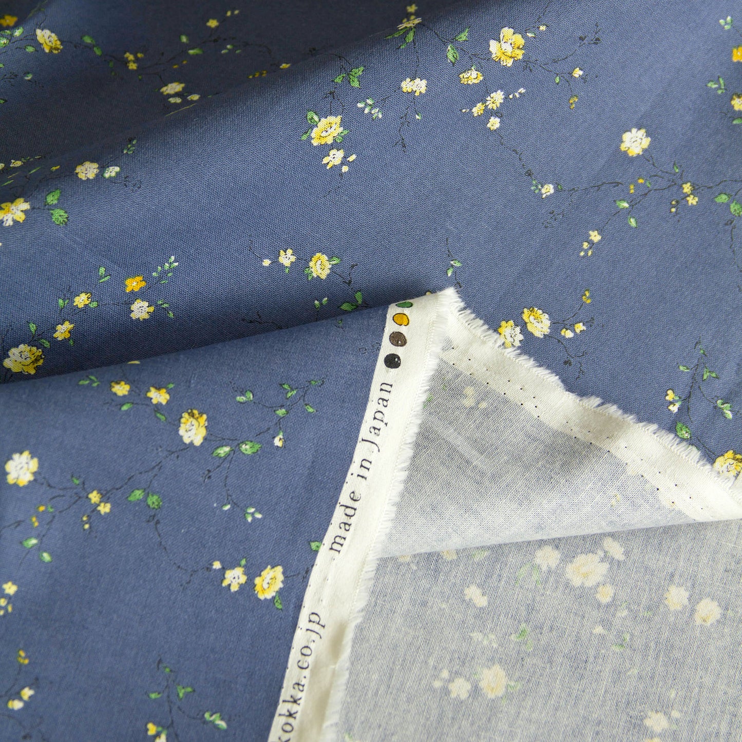 Lightweight Cotton Linen Fabric Kokka Vintage Floral Deep Blue by the Yard