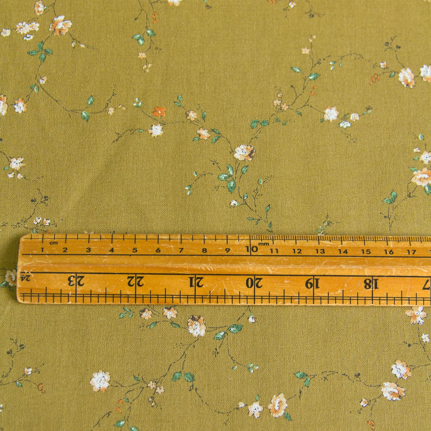 Lightweight Cotton Linen Fabric Kokka Vintage Floral Mustard Olive by the Yard
