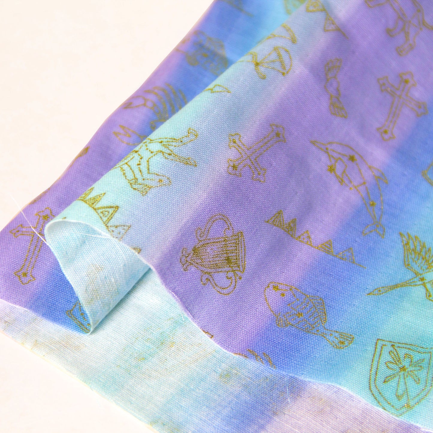 Soft Pastel Rainbow Cotton Double Gauze Fabric with Gold Foil Zodiac Constellation Print by the Yard
