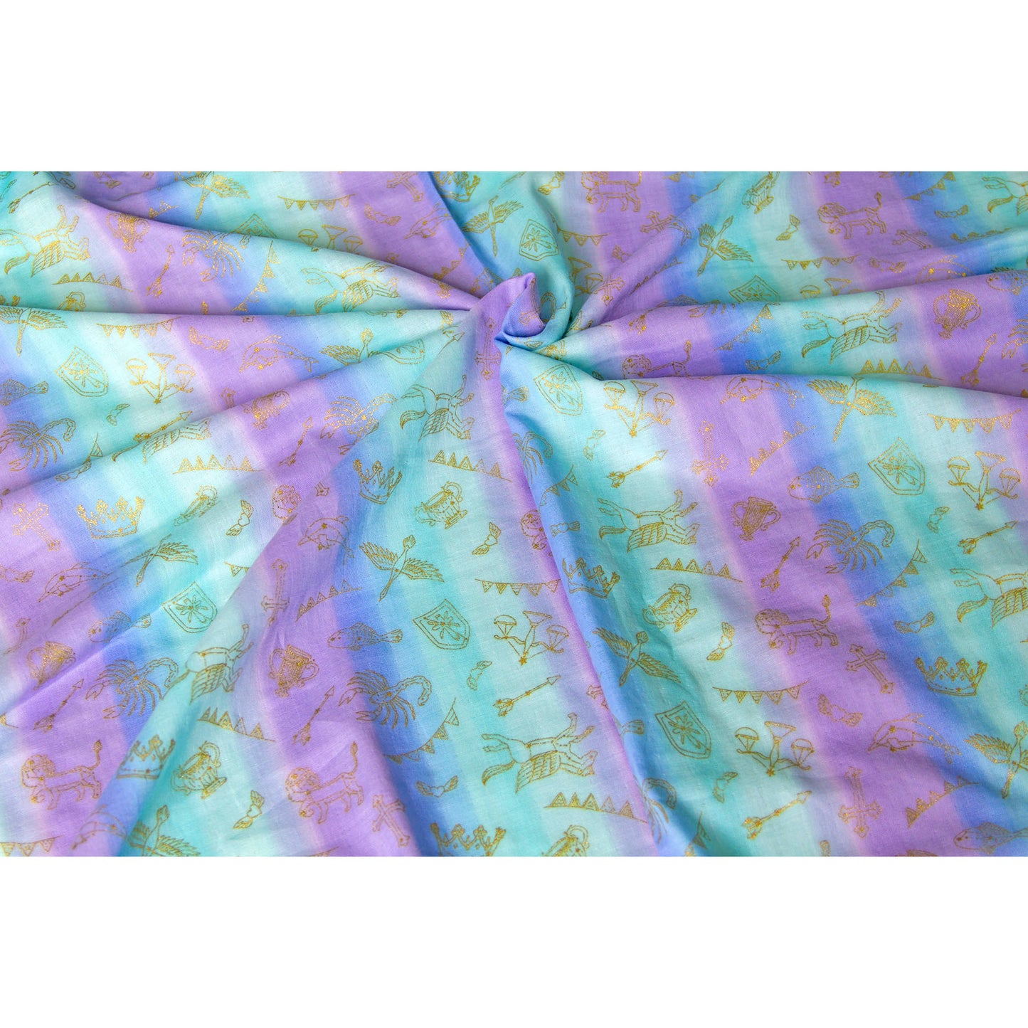Soft Pastel Rainbow Cotton Double Gauze Fabric with Gold Foil Zodiac Constellation Print by the Yard