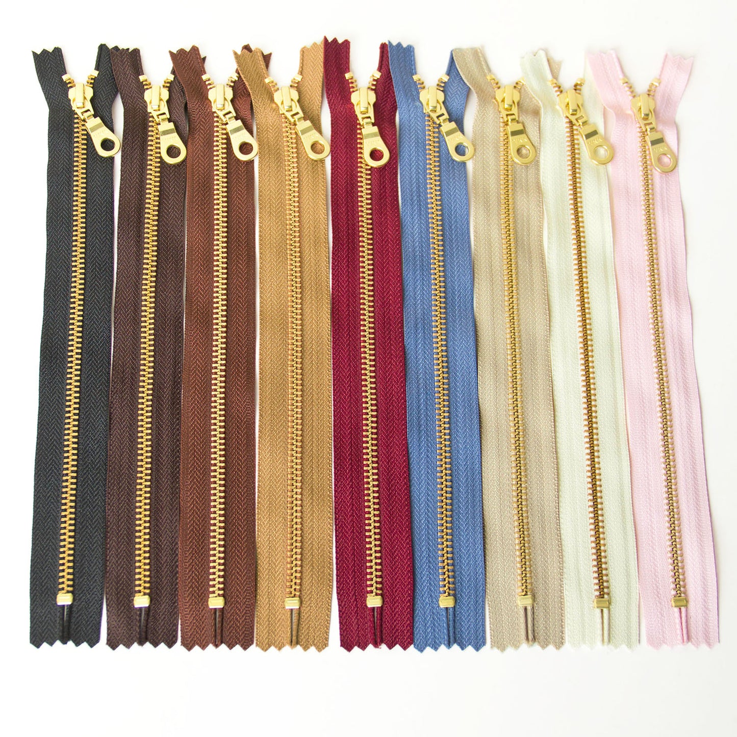 YKK #5 Closed-End Metal Zippers with Brass Teeth –  For Sewing Bags & Crafts