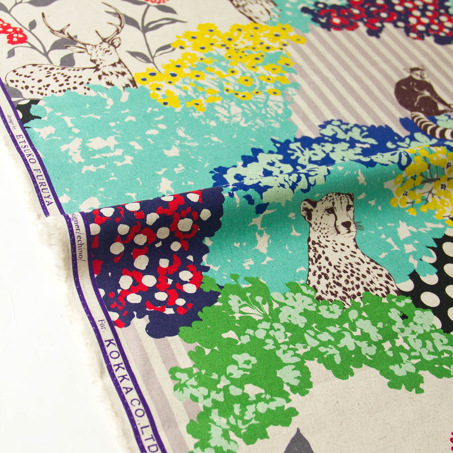 Toile de coton et lin Echino par Etsuko Furuya, motif losanges bleus, vendue au mètre