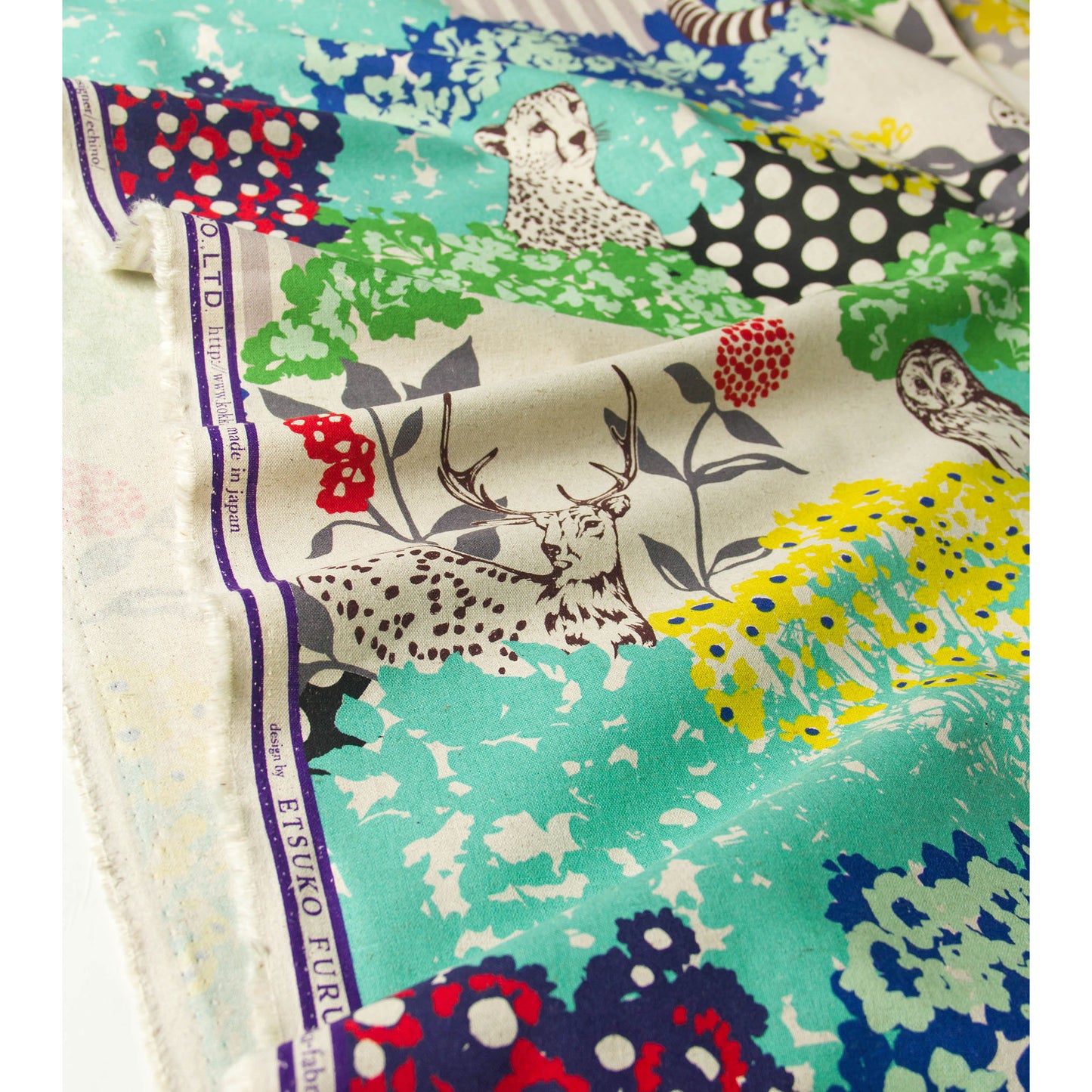 Toile de coton et lin Echino par Etsuko Furuya, motif losanges bleus, vendue au mètre