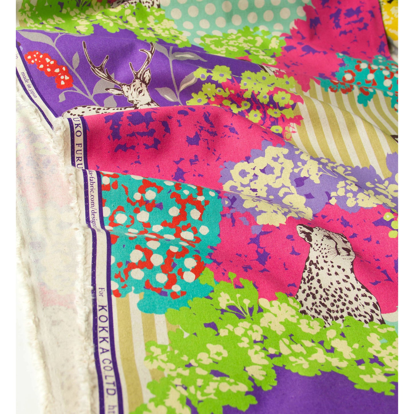 Toile de coton et lin Echino par Etsuko Furuya, motif losanges bleus, vendue au mètre