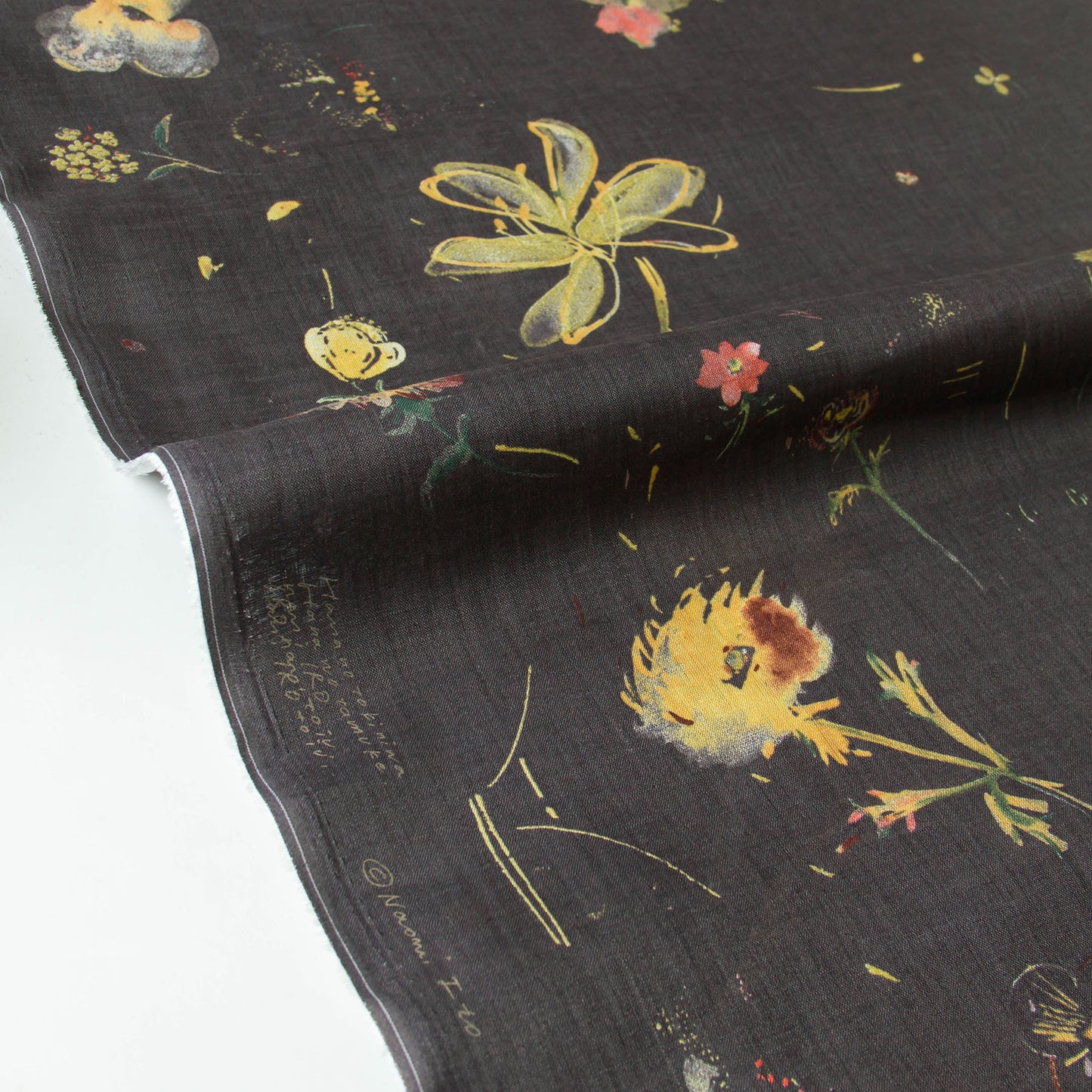 Nani IRO Japanese Linen Fabric Hana Carbon Black by the Yard