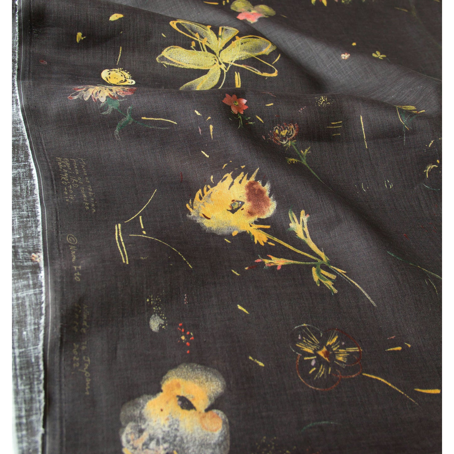 Nani IRO Japanese Linen Fabric Hana Carbon Black by the Yard