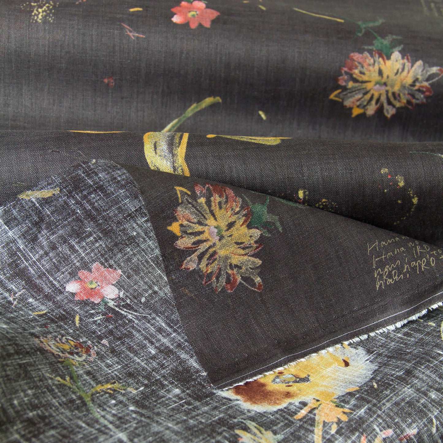 Nani IRO Japanese Linen Fabric Hana Carbon Black by the Yard