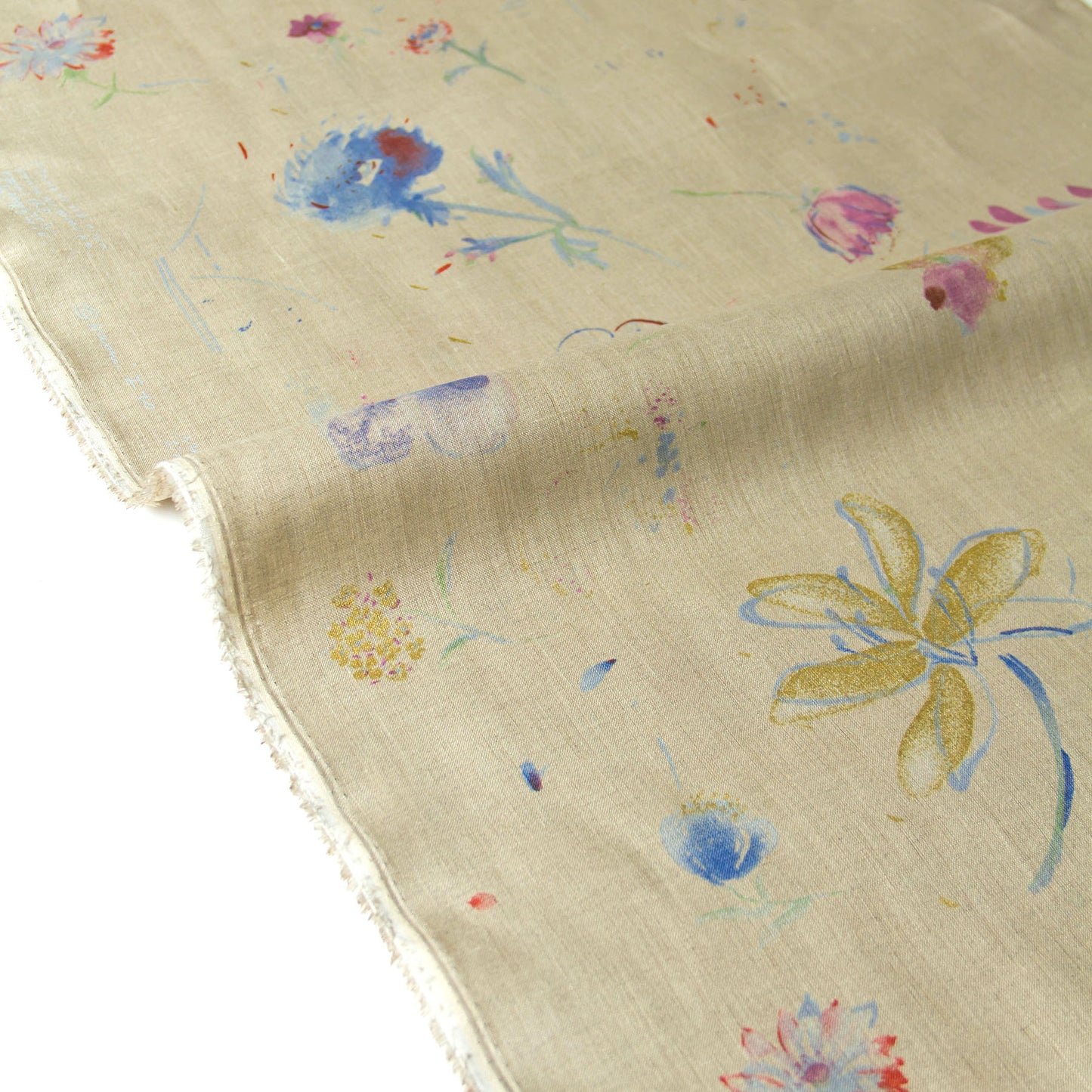 Nani IRO Japanese Linen Fabric Hana Natural Brown by the Yard