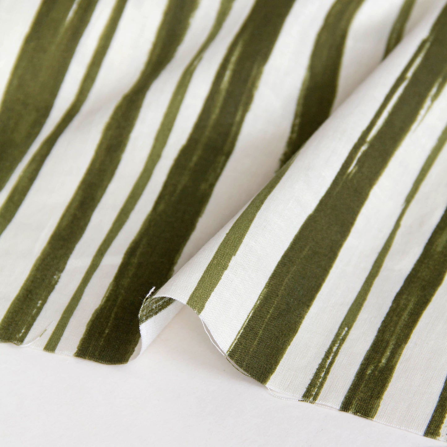 Lightweight Cotton Linen Fabric Abstract Stripe Olive Green by the Yard
