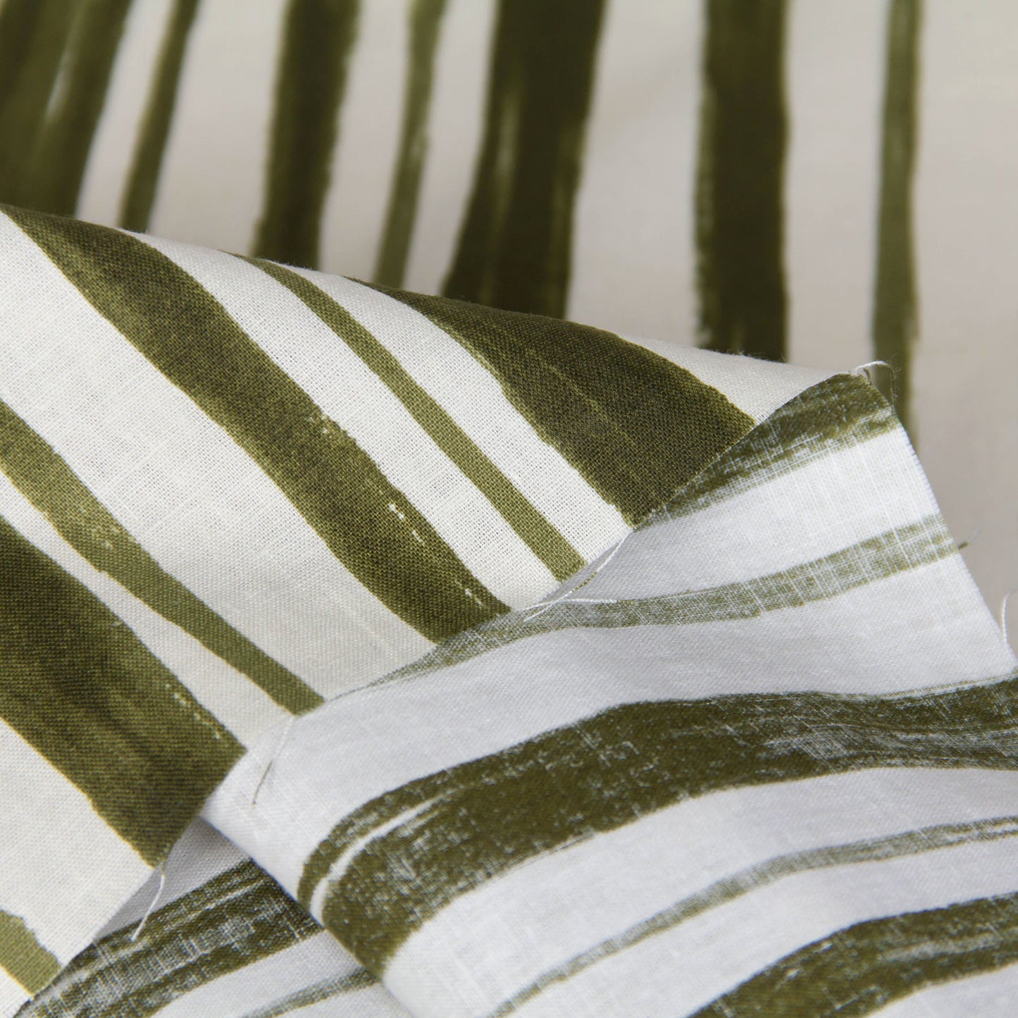 Lightweight Cotton Linen Fabric Abstract Stripe Olive Green by the Yard