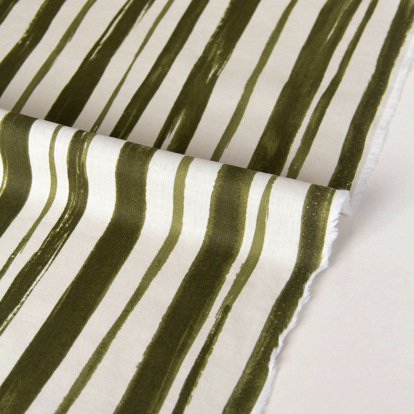 Lightweight Cotton Linen Fabric Abstract Stripe Olive Green by the Yard