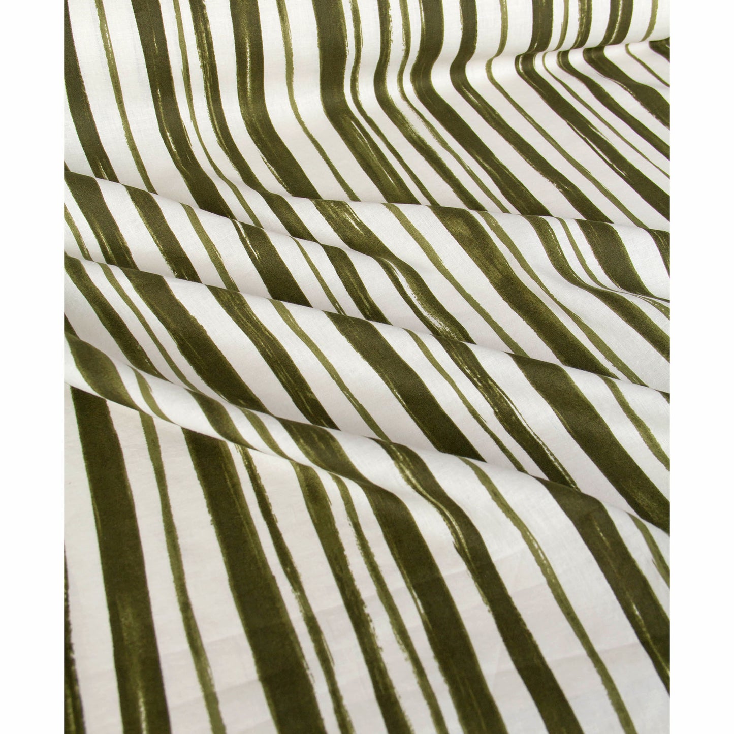 Lightweight Cotton Linen Fabric Abstract Stripe Olive Green by the Yard