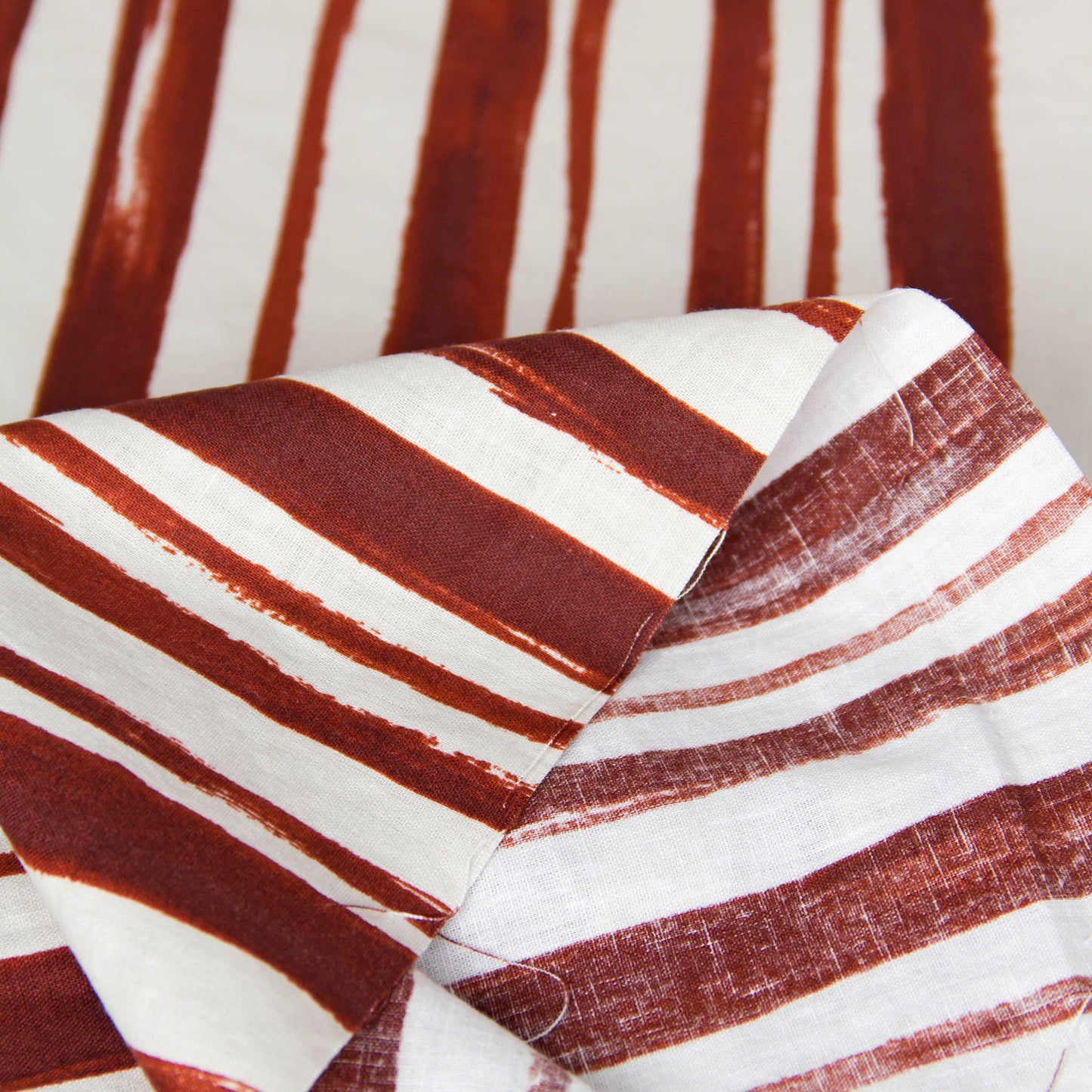 Lightweight Cotton Linen Fabric Abstract Stripe Rust Red by the Yard