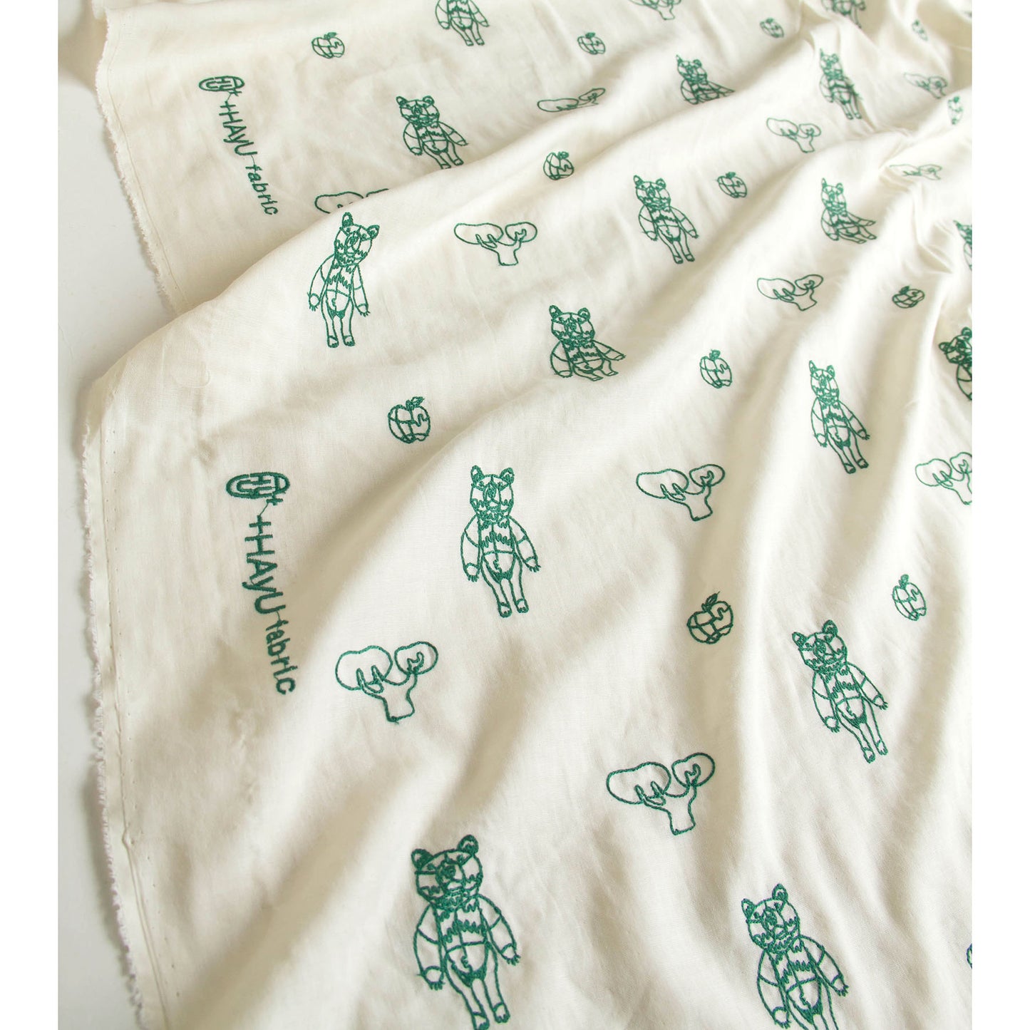Japanese＋HAyU Double Gauze Cotton Fabric Bear Embroidery Vanilla by the Yard