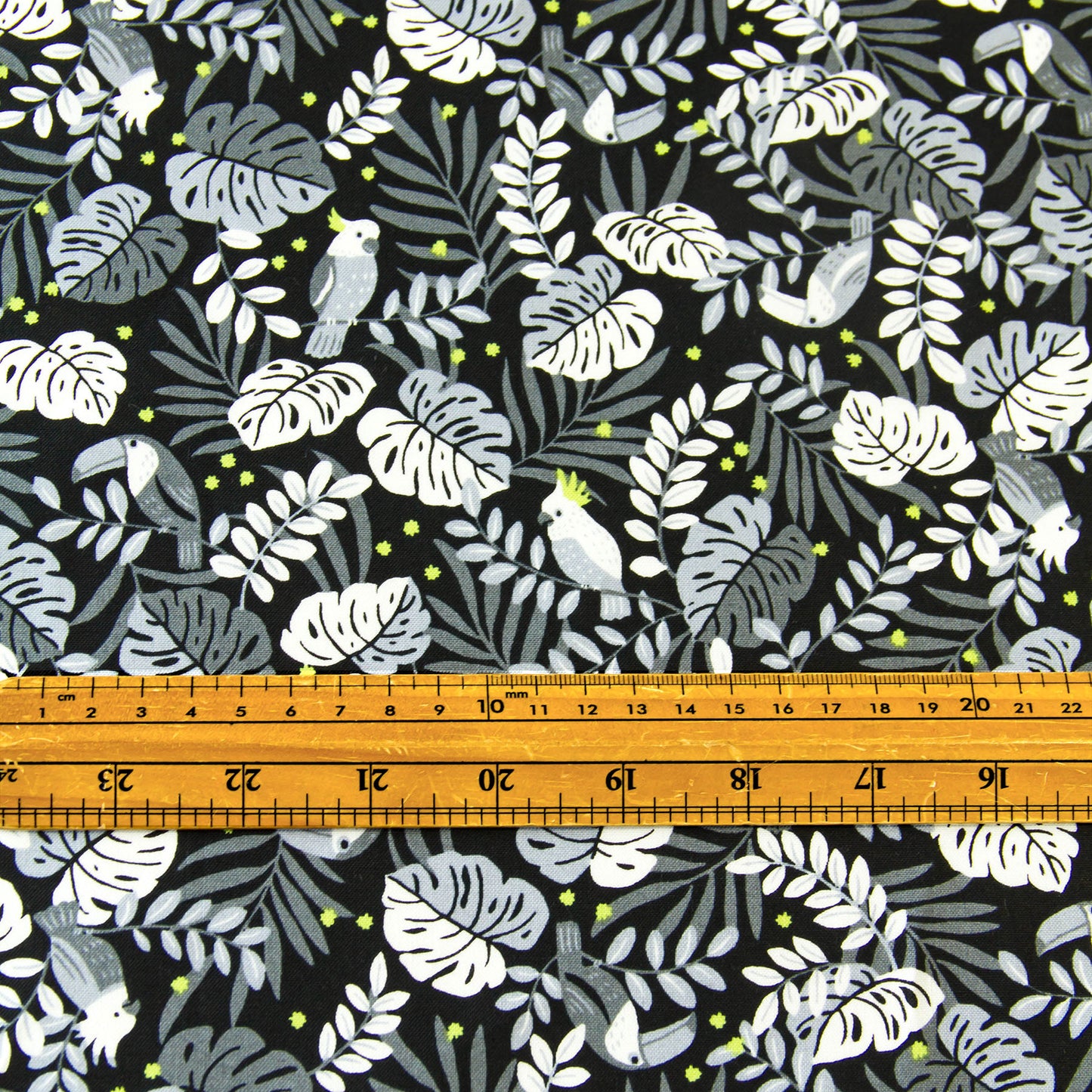 Vintage Jungle Bird Tropical Foliage Print Cotton Fabric Black by the Yard
