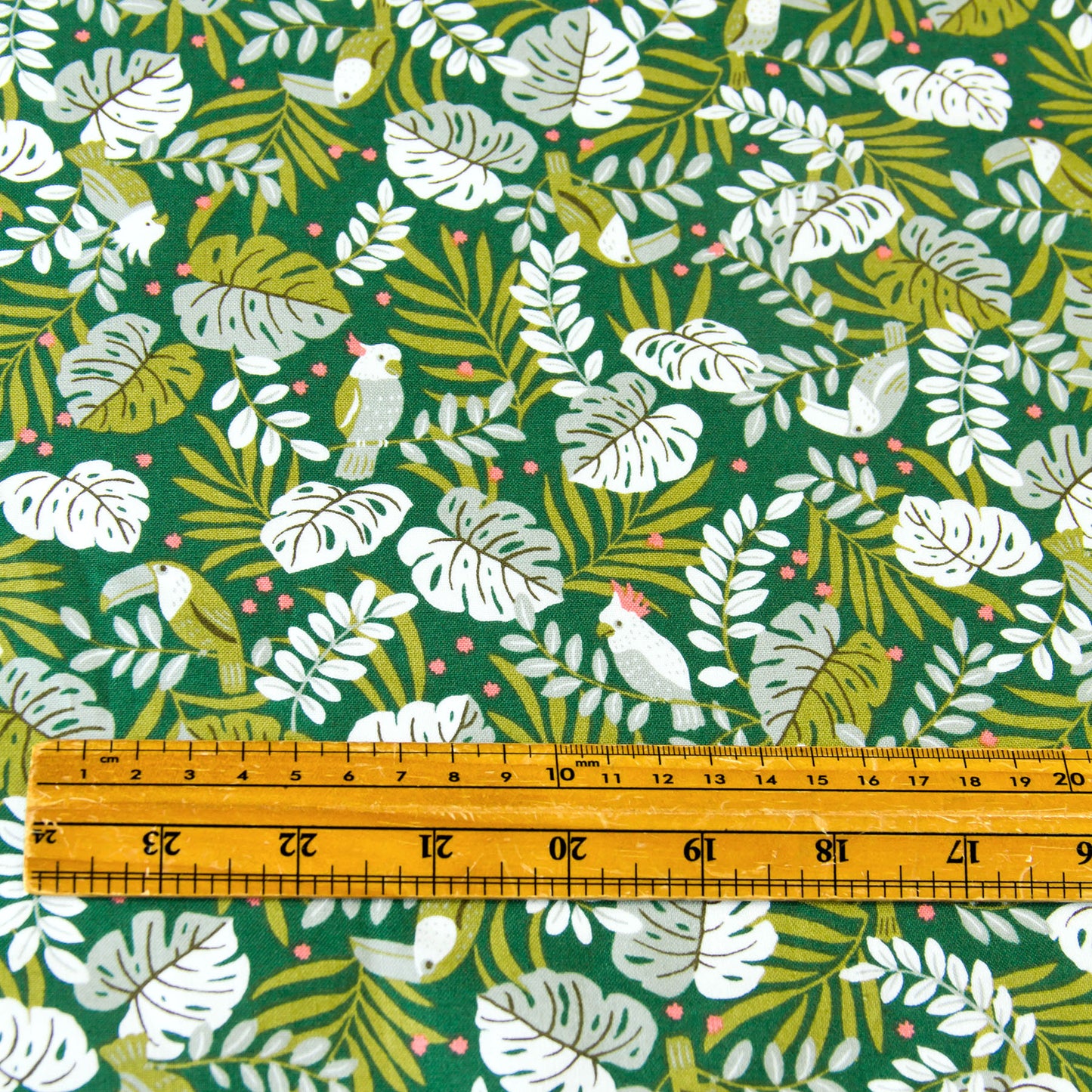 Vintage Jungle Bird Tropical Foliage Print Cotton Fabric Dark Green by the Yard