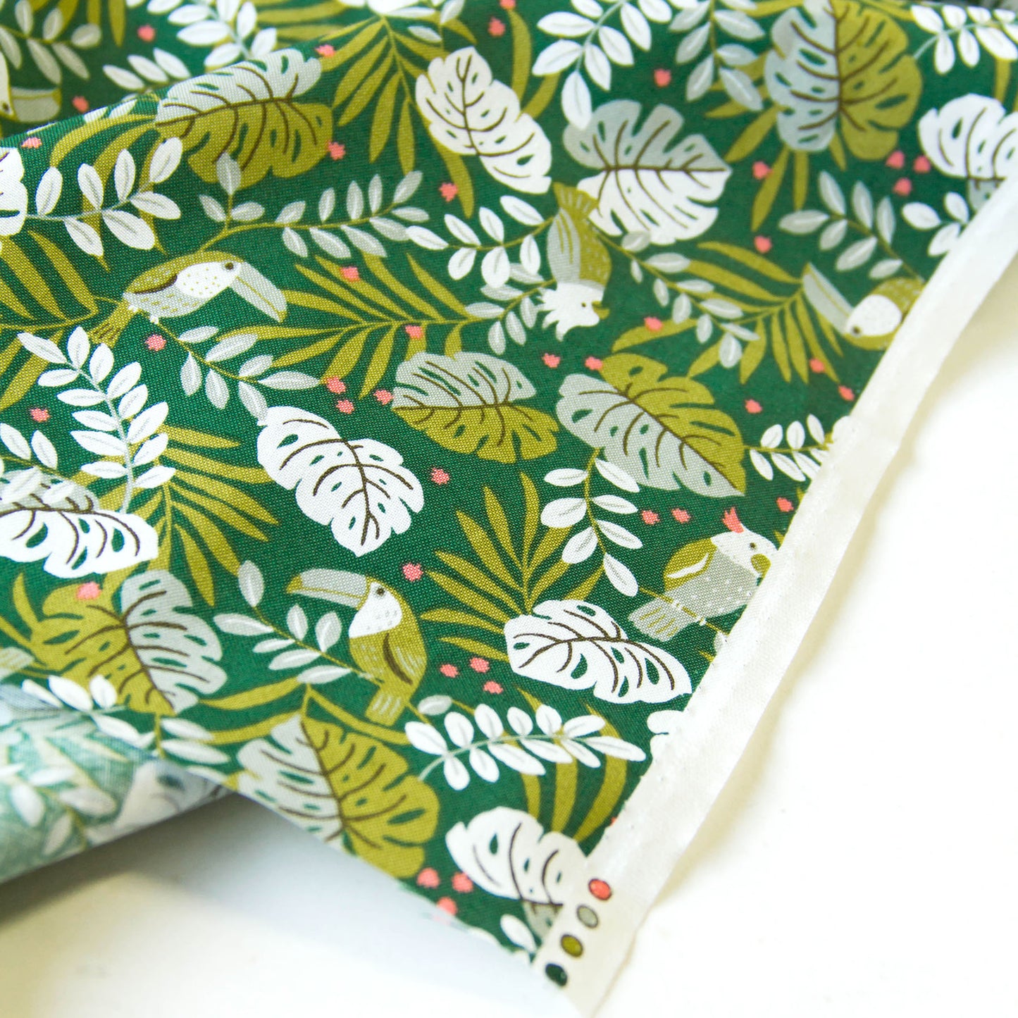 Vintage Jungle Bird Tropical Foliage Print Cotton Fabric Dark Green by the Yard