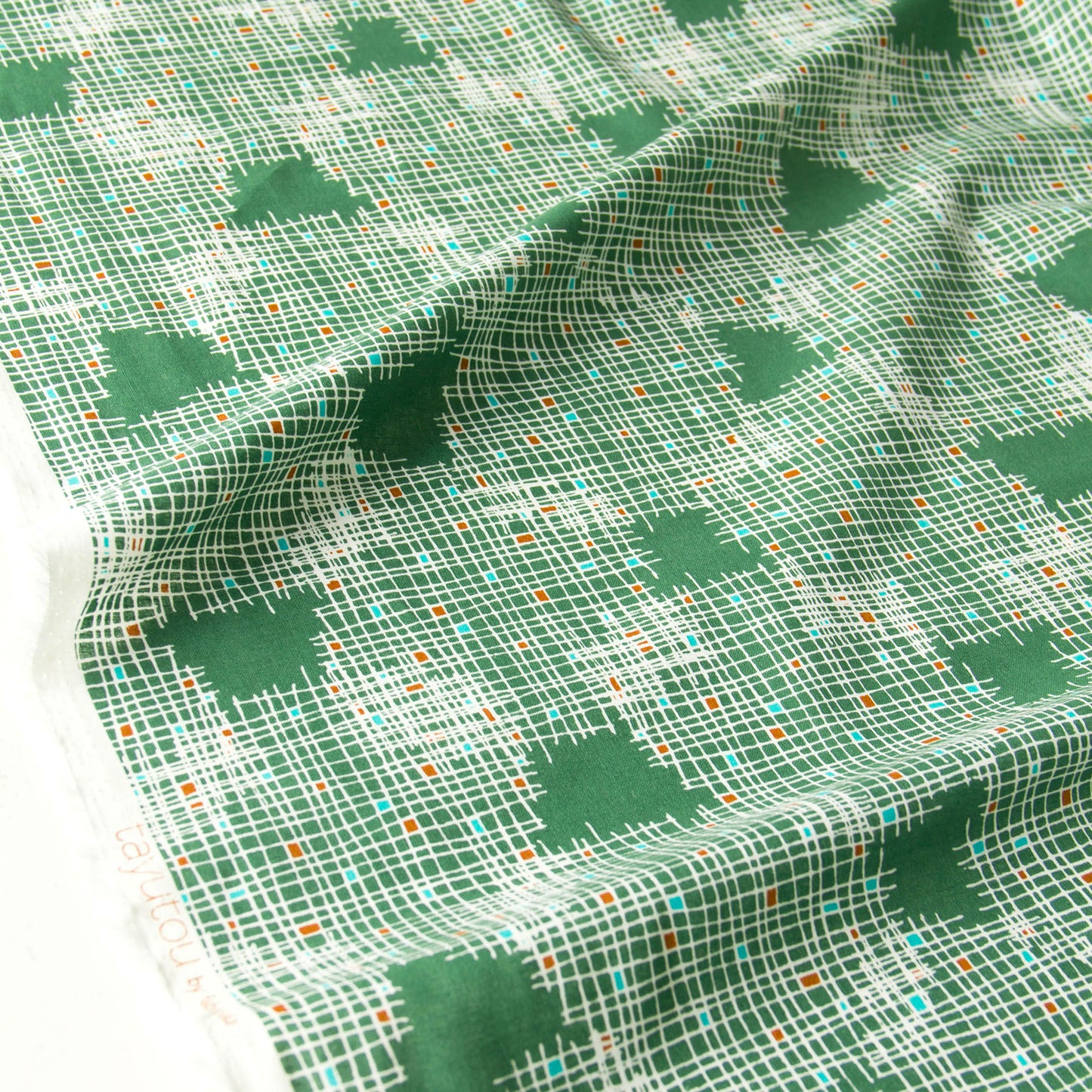 Tayutou Lightweight Cotton Linen Fabric Grid Geo Green by the Yard