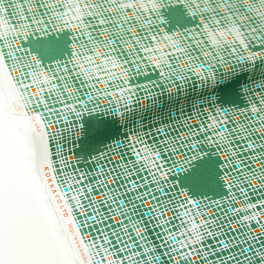 Tayutou Lightweight Cotton Linen Fabric Grid Geo Green by the Yard