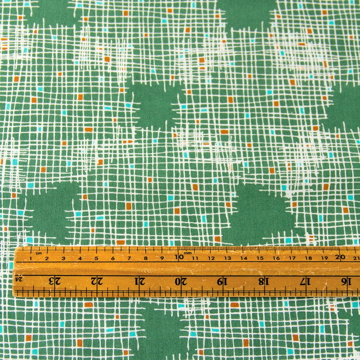 Tayutou Lightweight Cotton Linen Fabric Grid Geo Green by the Yard