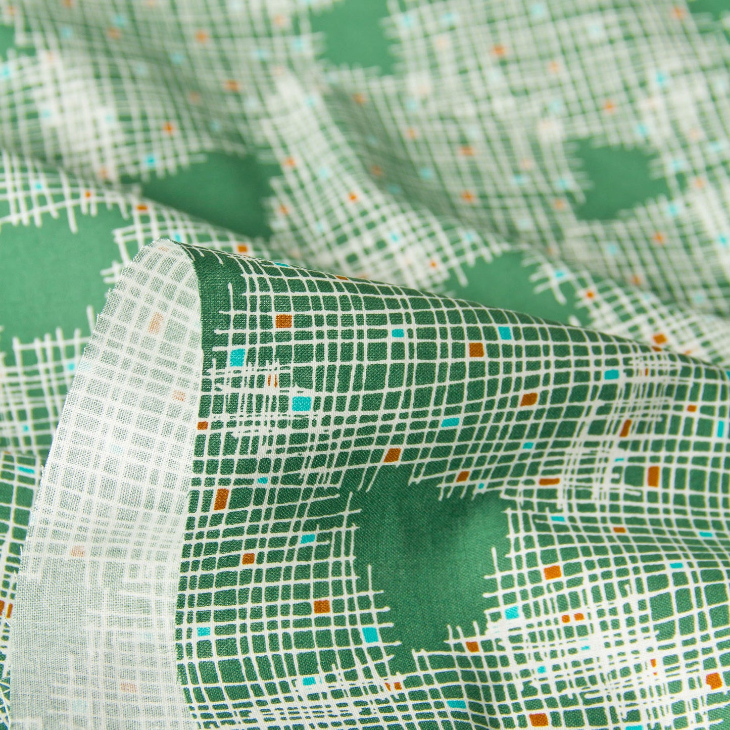 Tayutou Lightweight Cotton Linen Fabric Grid Geo Green by the Yard