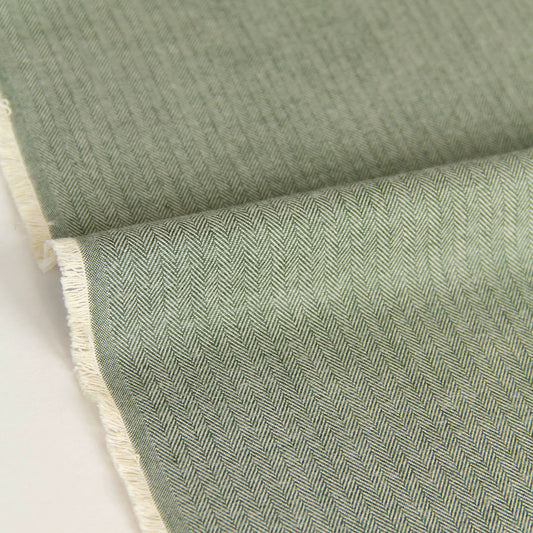 Cotton Herringbone Brushed Flannel Fabric Sage Green by the Yard