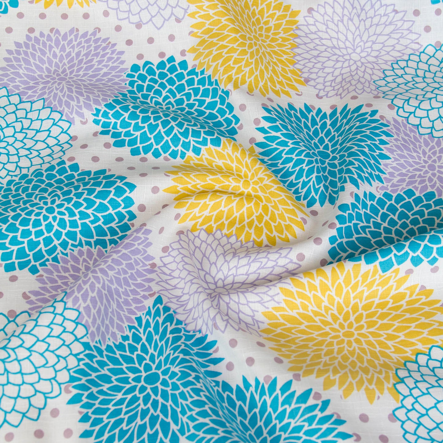 Vibrant Dahlia Flower Print Dobby Cotton Fabric White by the Yard