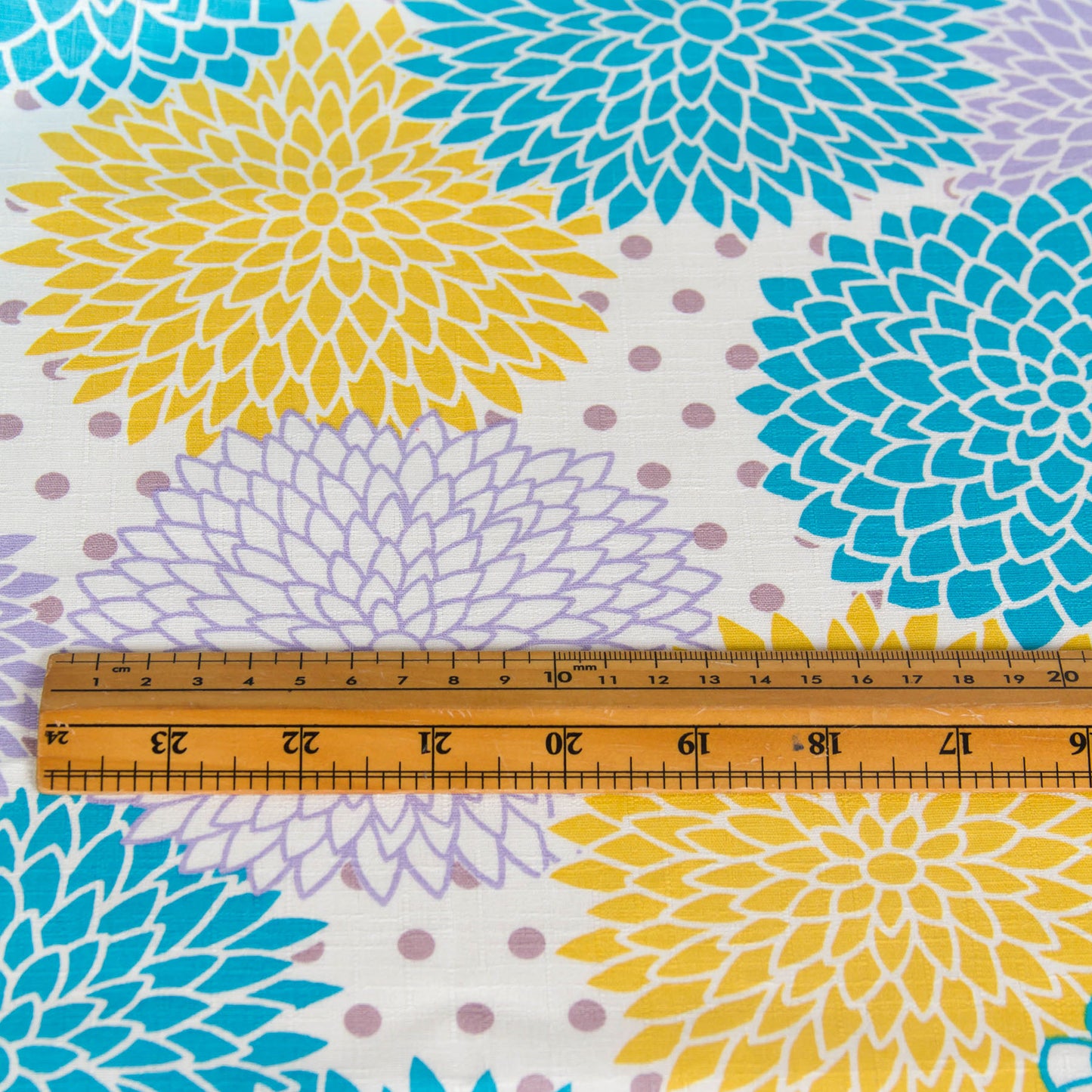 Vibrant Dahlia Flower Print Dobby Cotton Fabric White by the Yard