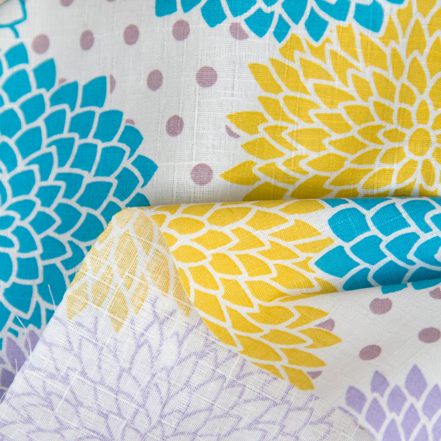 Vibrant Dahlia Flower Print Dobby Cotton Fabric White by the Yard