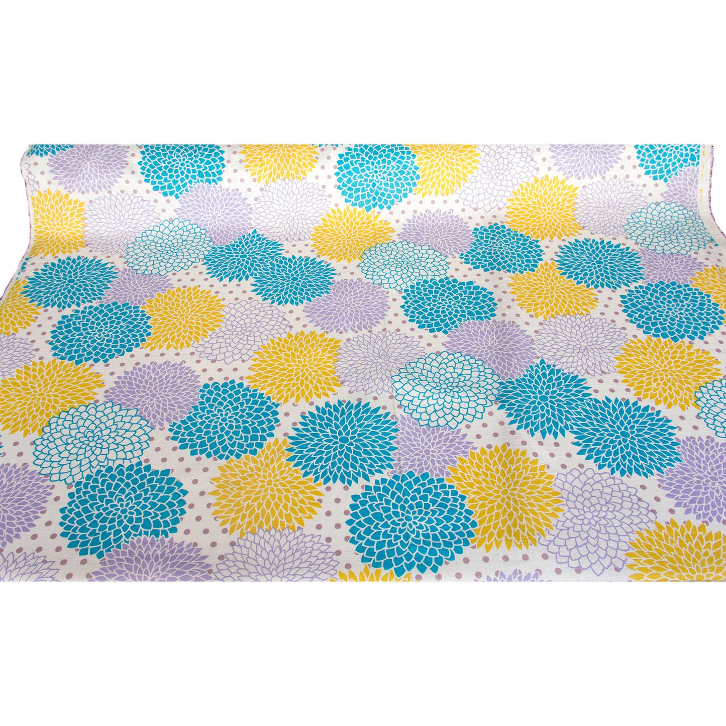 Vibrant Dahlia Flower Print Dobby Cotton Fabric White by the Yard