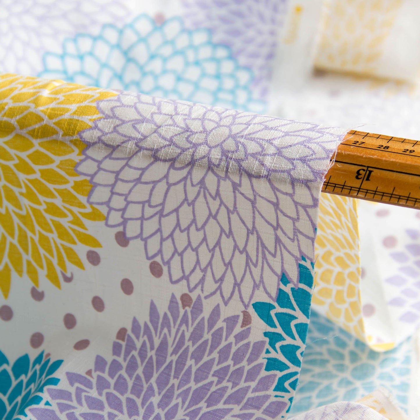Vibrant Dahlia Flower Print Dobby Cotton Fabric White by the Yard