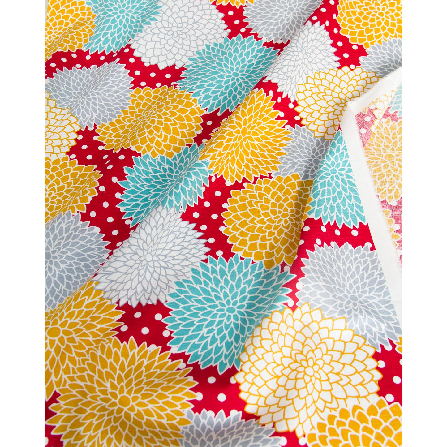 Vibrant Dahlia Flower Print Dobby Cotton Fabric Red by the Yard