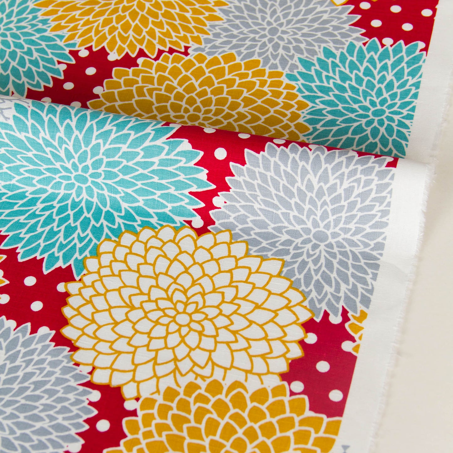Vibrant Dahlia Flower Print Dobby Cotton Fabric Red by the Yard