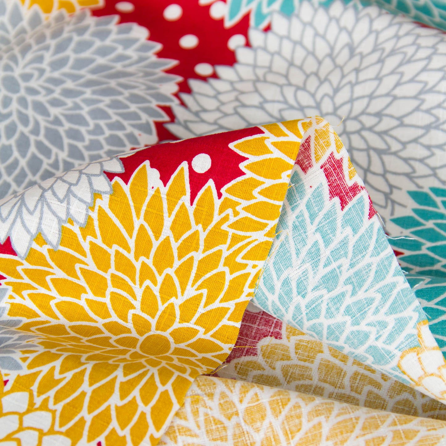 Vibrant Dahlia Flower Print Dobby Cotton Fabric Red by the Yard