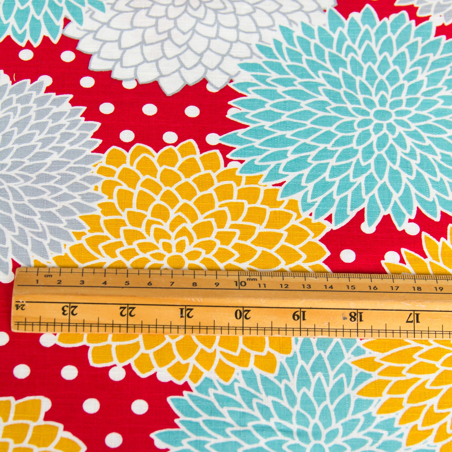 Vibrant Dahlia Flower Print Dobby Cotton Fabric Red by the Yard
