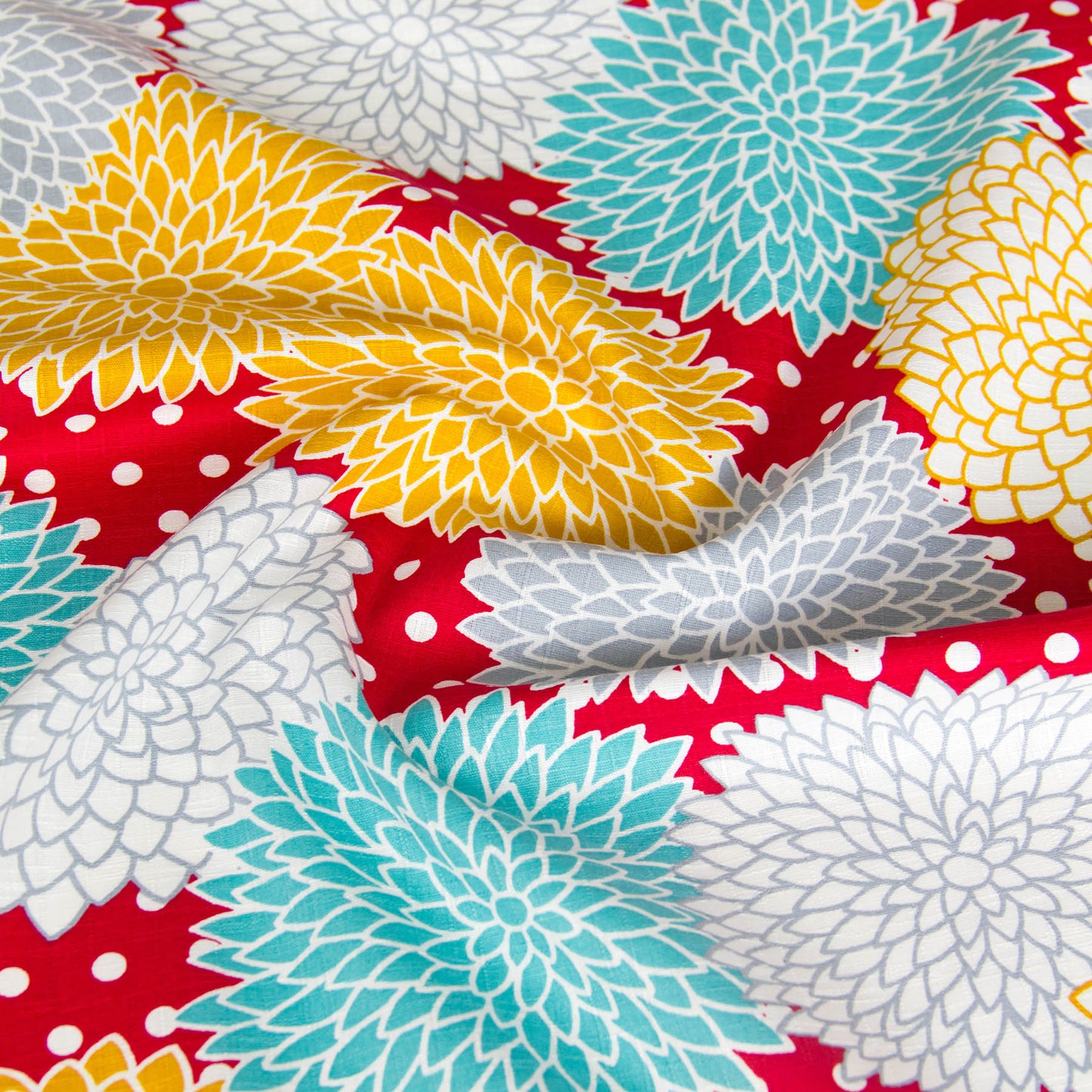 Vibrant Dahlia Flower Print Dobby Cotton Fabric Red by the Yard