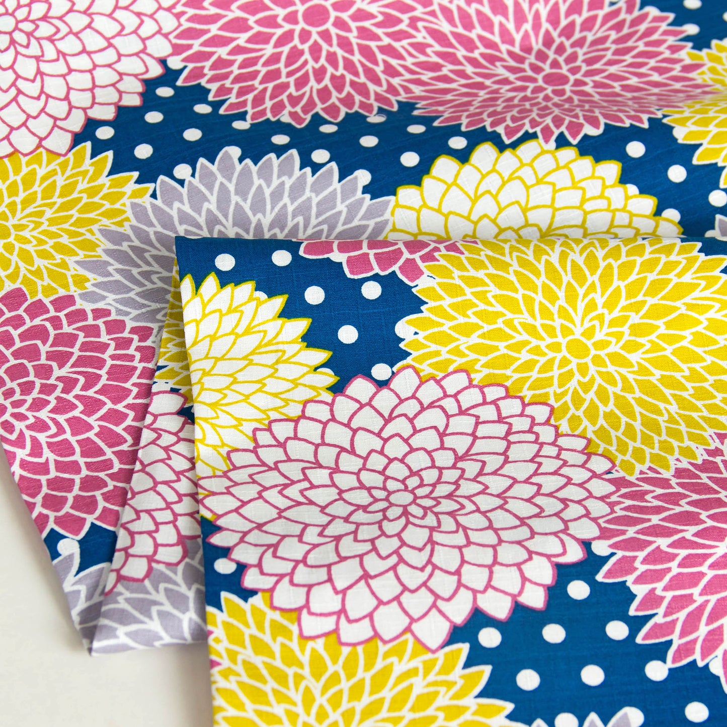 Vibrant Dahlia Flower Print Dobby Cotton Fabric Blue by the Yard