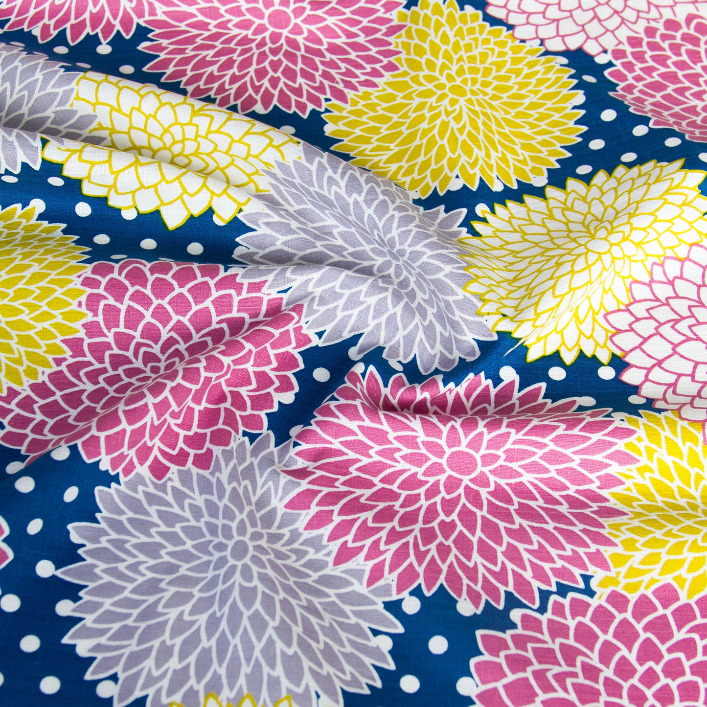 Vibrant Dahlia Flower Print Dobby Cotton Fabric Blue by the Yard