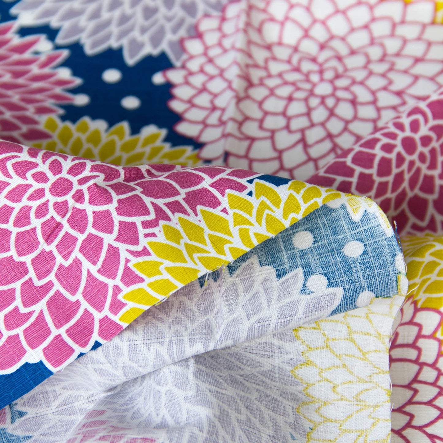 Vibrant Dahlia Flower Print Dobby Cotton Fabric Blue by the Yard